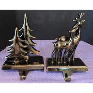 Christmas Tree‎ Stocking Deer Stag Doe Hanger Holders Set Of 2 Bronze Color